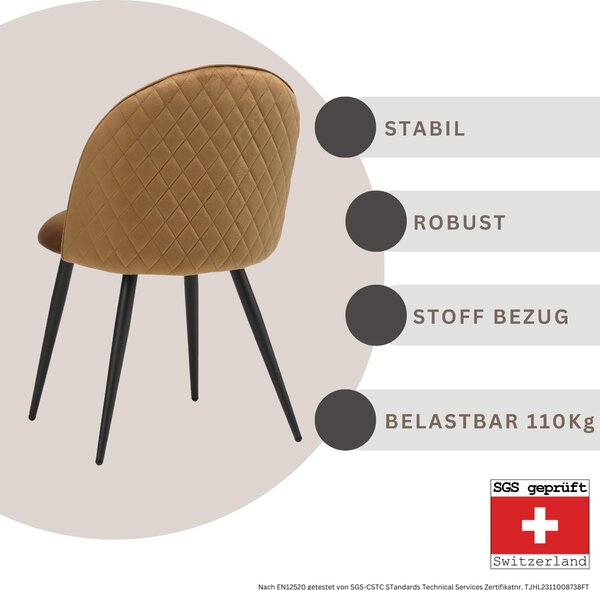 Židle do jídelny Albatros se sametovým potahem sada 4 židlí CAPO, hnědá - stylový vintage design, moderní elegantní čalouněná židle k jídelnímu stolu - židle do kuchyně nebo jídelny s vysokou nosností