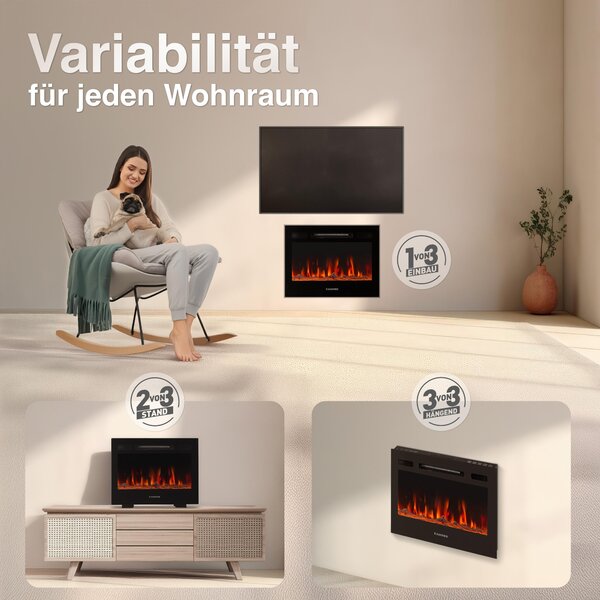 KAMINIO Elektrický krb MARLON – Elektrický krb 3 v 1 s topením, 3D efektem plamenů, 12 barvami plamenů, dálkovým ovládáním – 24 palců
