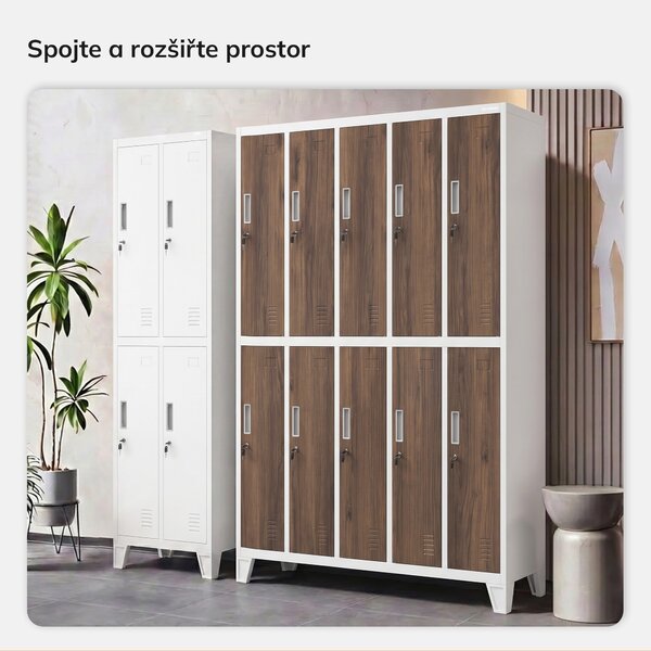 Šatní skříň BOZP 10dveřová bílá/ořech, 1360x1720x450 mm: BARTEK Eco Design