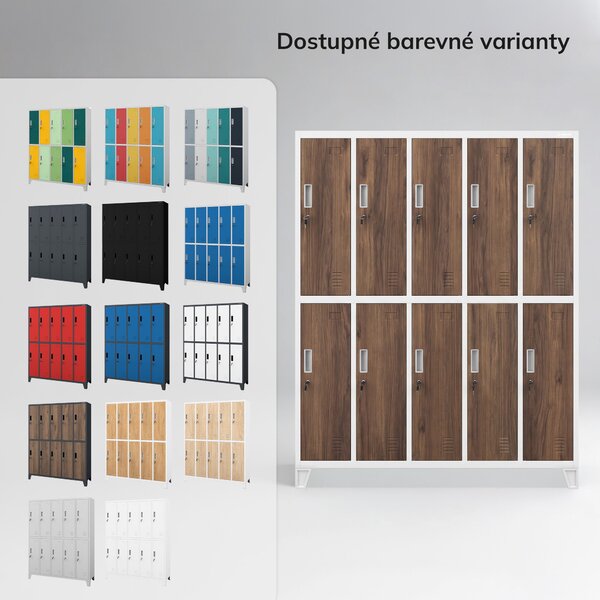 Šatní skříň BOZP 10dveřová bílá/ořech, 1360x1720x450 mm: BARTEK Eco Design