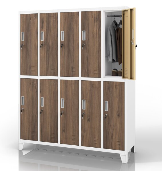 Šatní skříň BOZP 10dveřová bílá/ořech, 1360x1720x450 mm: BARTEK Eco Design