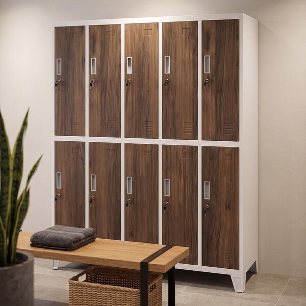 Šatní skříň BOZP 10dveřová bílá/ořech, 1360x1720x450 mm: BARTEK Eco Design