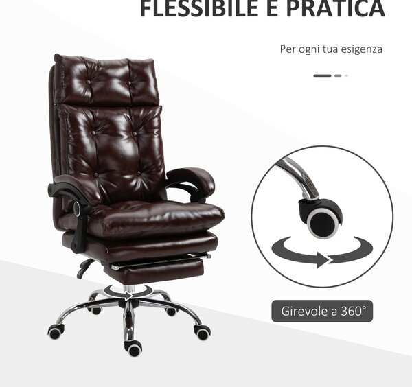 Ergonomická kancelářská židle Vinsetto z umělé kůže, otočná židle s nastavitelnou výškou, sklonem 135° a sklápěcím podnožním základem pro studium a pr