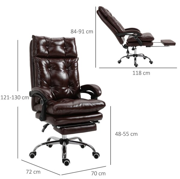 Ergonomická kancelářská židle Vinsetto z umělé kůže, otočná židle s nastavitelnou výškou, sklonem 135° a sklápěcím podnožním základem pro studium a pr