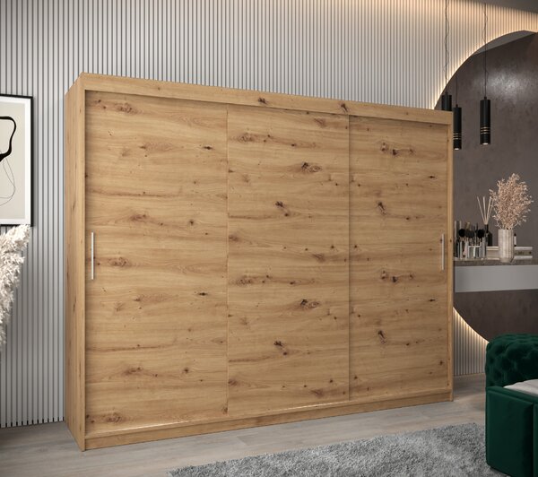Šatní skříň 250 cm Toki (Dub artisan + Černá matná)