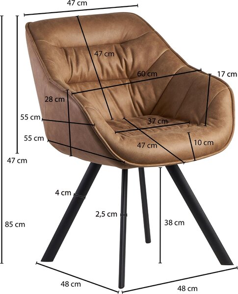 Křeslo do jídelny FineBuy, béžová barva, vzhled přírodní kůže, polstrování, kuchyňská židle, černé nohy, moderní křeslo ve tvaru mušle s područkami, designové, čalouněné křeslo, potah z textilie