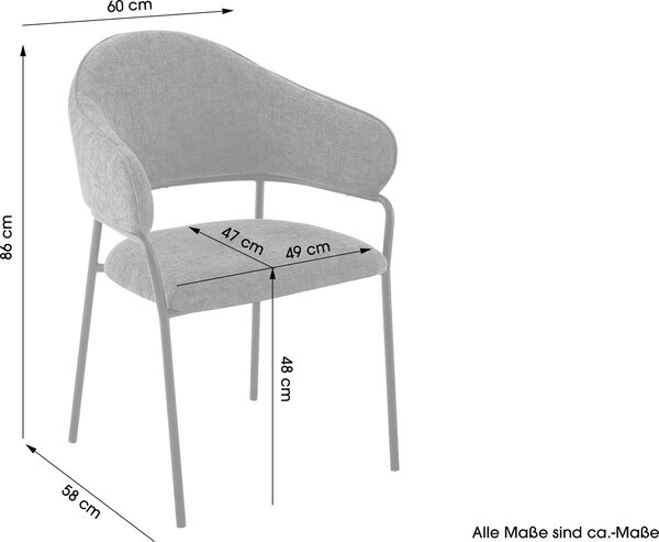 ByLIVING Židle set 2 CURVE / Potah z tkané látky v tmavě šedé barvě, rám v černé barvě / Jídelní židle / Kuchyňská židle / Rozměry: Š 60 x V 86 x H 58 cm