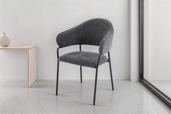 ByLIVING Židle set 2 CURVE / Potah z tkané látky v tmavě šedé barvě, rám v černé barvě / Jídelní židle / Kuchyňská židle / Rozměry: Š 60 x V 86 x H 58 cm