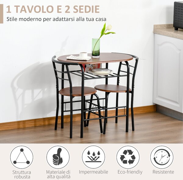 HOMCOM Moderní Stolik se 2 Židlemi do Jídelny, 3-dílná Úsporná Nábytková Sada pro Kuchyň, Balkon, Restauraci nebo Bar, Hnědá a Černá | Aosom