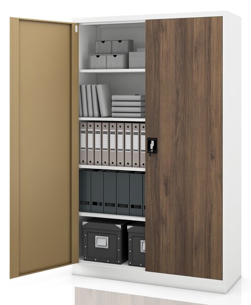 Kovová kancelářská skříň na spisy bílá / ořech, 1150x1850x400 mm: JAN II Eco Design