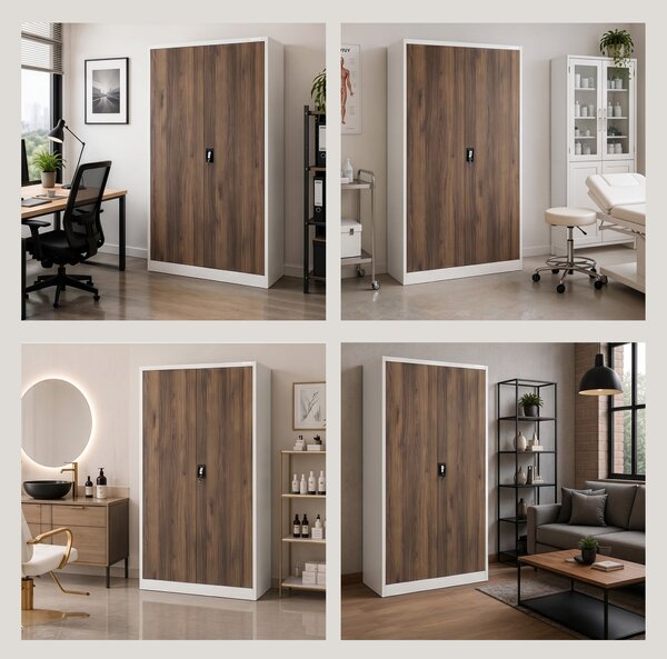 Kovová kancelářská skříň na spisy bílá / ořech, 1150x1850x400 mm: JAN II Eco Design
