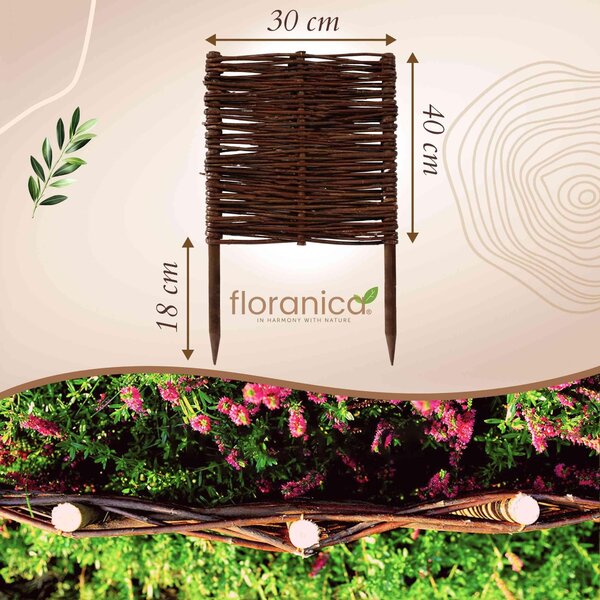Floranica 1 kus Vrbový plot 40 cm x 30 cm – Zahradní plot z vrbového proutí Palisáda Přírodní oplocení Ohraničení záhonu