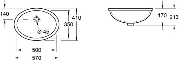 Villeroy & Boch Evana umyvadlo 50x35 cm oválné pod pult bílá lesk 61470001