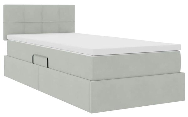 Postel s úložným prostorem s čelo Světle šedá 90 x 200 cm samet 3370731