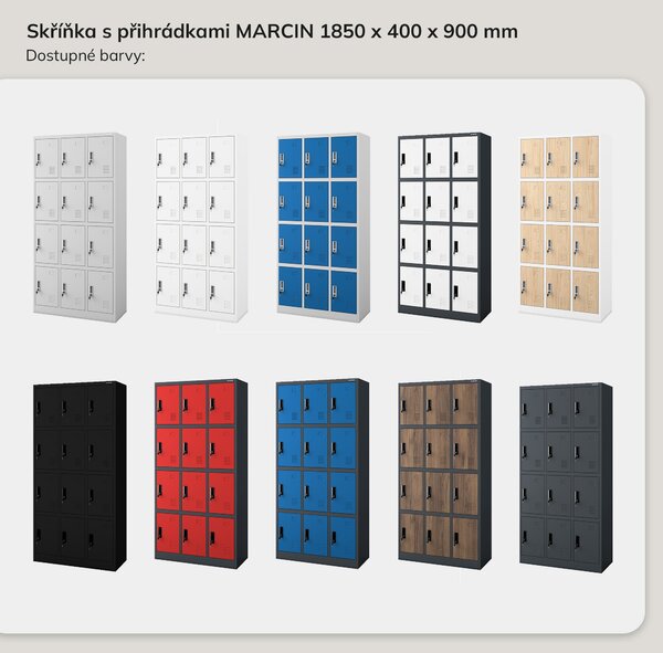 Sociální BHP skříňka s přihrádkami antracitově modrá, 900x1850x400 mm: MARCIN