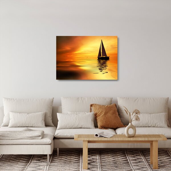Skleněný obraz - Plachetnice při západu slunce (70x50 cm)