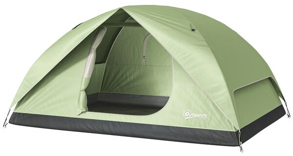 Rodinný stan Outsunny pro 3 osoby, vodotěsný stan s kopulí 3000 mm, nabíjecí port, kapsy, háček na lampu a taška na přenášení, zelený | Aosom