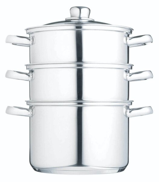KitchenCraft nerezový parní hrnec 20 cm, 3 patra – napařovací hrnec na sporák pro zdravé vaření v páře, vícepatrový hrnec