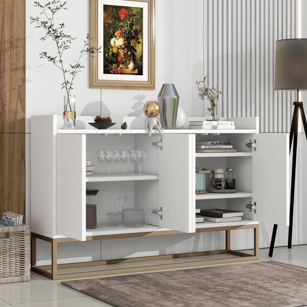 Krásná moderní komoda se 4 dvířky 120 cm, příborník do jídelny, obývacího pokoje, kuchyně - bílá