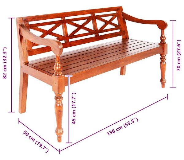 Lavice Batavia 123 cm masivní mahagon tmavě hnědá 337079