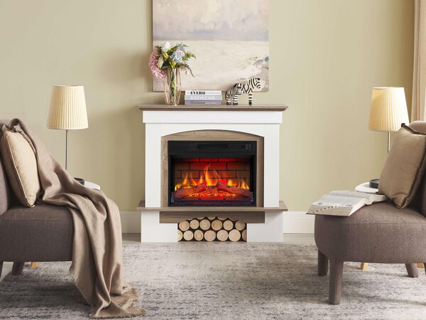 Elektrický krb ArtiFlame Woodley AF23BS bílý/šedý dub – vestavný elektrický krb 1800 W, realistický efekt plamenů s LED diodami, topná funkce, dálkové ovládání