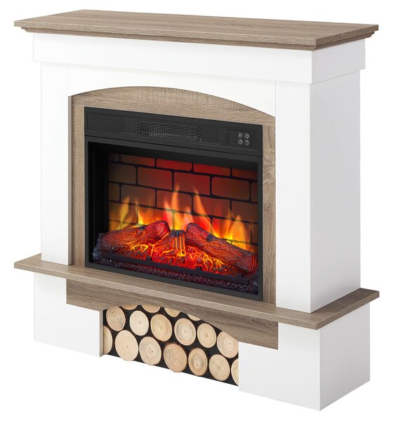 Elektrický krb ArtiFlame Woodley AF23BS bílý/šedý dub – vestavný elektrický krb 1800 W, realistický efekt plamenů s LED diodami, topná funkce, dálkové ovládání
