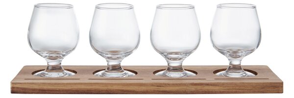 BarCraft degustační sada sklenic 4× 150 ml se servírovacím prkénkem – sada na piva, cidery, rum i destiláty