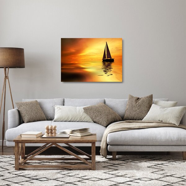 Skleněný obraz - Plachetnice při západu slunce (70x50 cm)