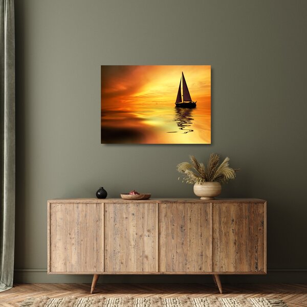 Skleněný obraz - Plachetnice při západu slunce (70x50 cm)