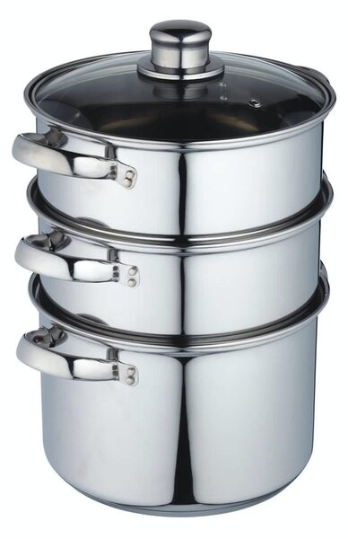 KitchenCraft nerezový parní hrnec 20 cm, 3 patra – napařovací hrnec na sporák pro zdravé vaření v páře, vícepatrový hrnec