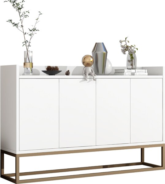 Krásná moderní komoda se 4 dvířky 120 cm, příborník do jídelny, obývacího pokoje, kuchyně - bílá