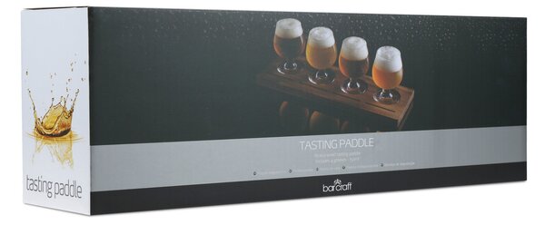 BarCraft degustační sada sklenic 4× 150 ml se servírovacím prkénkem – sada na piva, cidery, rum i destiláty