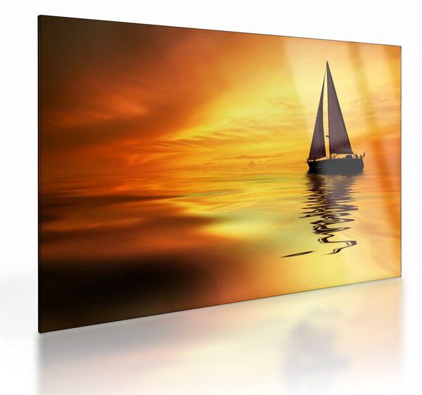 Skleněný obraz - Plachetnice při západu slunce (70x50 cm)
