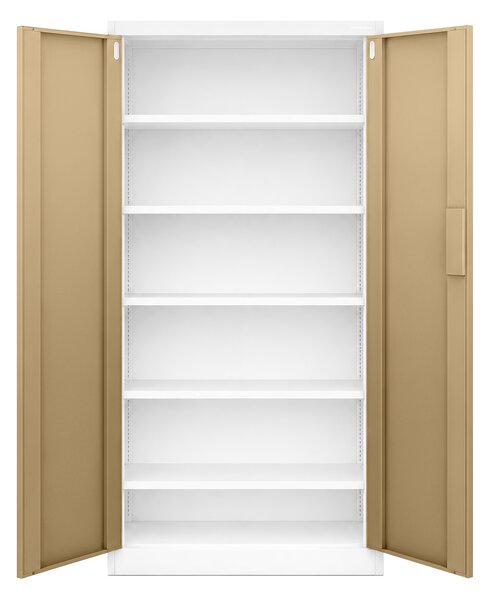 Kovová kancelářská skříň se zámkem na kód bílá, ořech, 900x1850x400 mm: DANIEL Eco Design