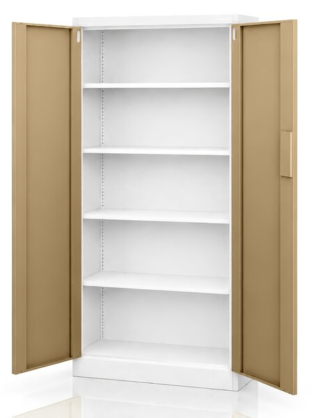 Kovová kancelářská skříň se zámkem na kód bílá, ořech, 900x1850x400 mm: DANIEL Eco Design