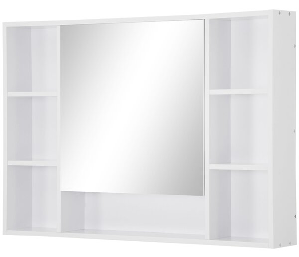 Kleankin koupelnové zrcadlo s otevřenými policemi a zrcadlovými dveřmi skříňky, úsporná bílá koupelnová skříňka, 100x15x70cm | Aosom