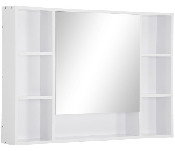Kleankin koupelnové zrcadlo s otevřenými policemi a zrcadlovými dveřmi skříňky, úsporná bílá koupelnová skříňka, 100x15x70cm | Aosom