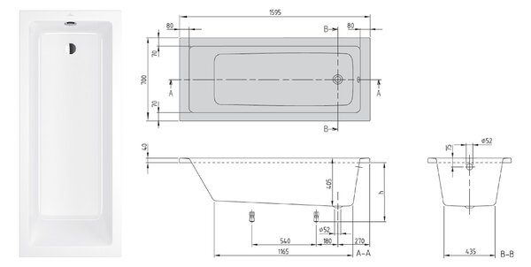 Villeroy & Boch Targa Plus obdélníková vana 159.5x70 cm bílá UBA167NES2V-01