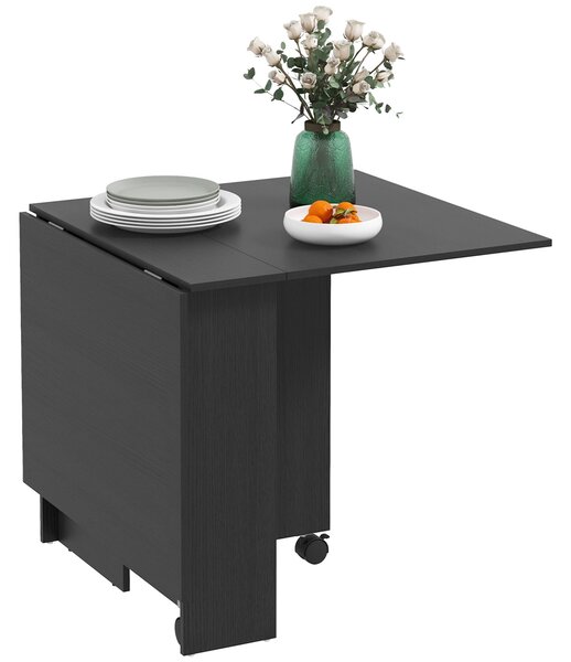 HOMCOM Skládací Stůl na Kolečkách, Moderní Jídelní Stůl, Úsporný Skládací, Moderní Design, s Kolečky, Úložné Poličky, 140 × 80 × 74 cm, Černý | Aosom