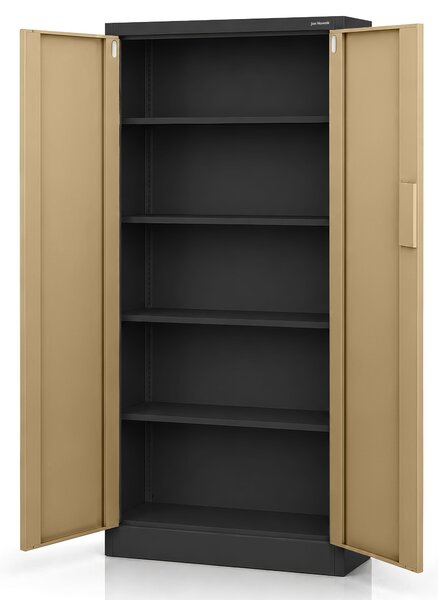 Kovová kancelářská skříň se zámkem na kód antracitová, ořech, 900x1850x400 mm: DANIEL Eco Design