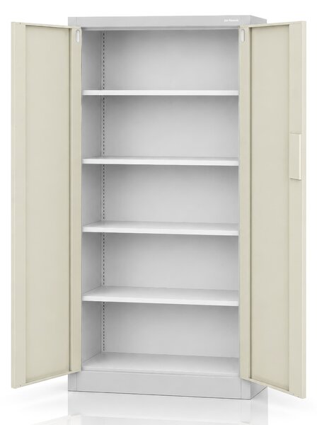 Kovová kancelářská skříň se zámkem na kód šedá, dub sonoma, 900x1850x400 mm: DANIEL Eco Design