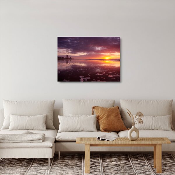Skleněný obraz - Pláž při západu slunce (70x50 cm)