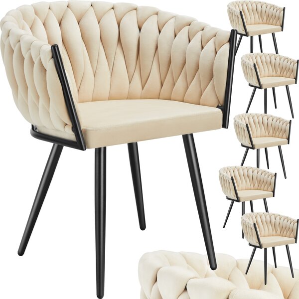 Tectake® Set jídelní židle Astano čalouněná, se sametovým potahem, pletený vzor 60,5 x 55 x 75 cm