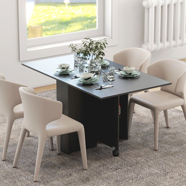 HOMCOM Skládací Stůl na Kolečkách, Moderní Jídelní Stůl, Úsporný Skládací, Moderní Design, s Kolečky, Úložné Poličky, 140 × 80 × 74 cm, Černý | Aosom