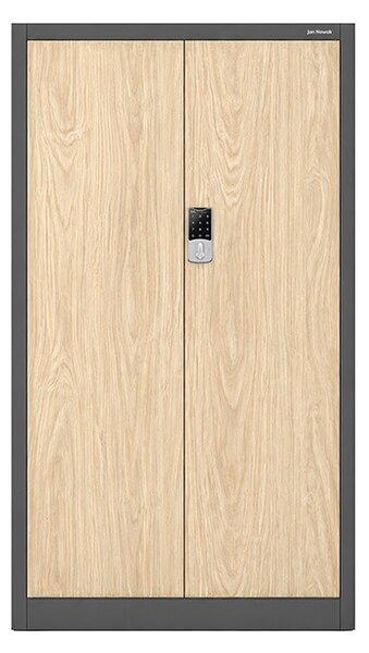 Kovová kancelářská skříň se zámkem na kód antracitová, dub sonoma, 900x1850x400 mm: DANIEL Eco Design