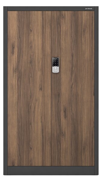 Kovová kancelářská skříň se zámkem na kód antracitová, ořech, 900x1850x400 mm: DANIEL Eco Design