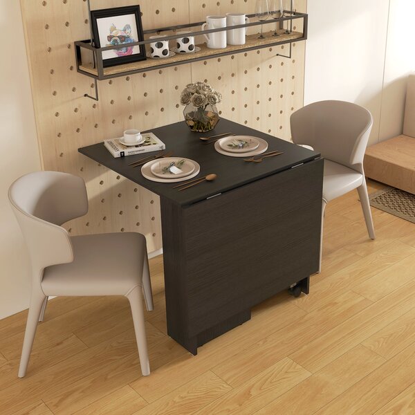 HOMCOM Skládací Stůl na Kolečkách, Moderní Jídelní Stůl, Úsporný Skládací, Moderní Design, s Kolečky, Úložné Poličky, 140 × 80 × 74 cm, Černý | Aosom