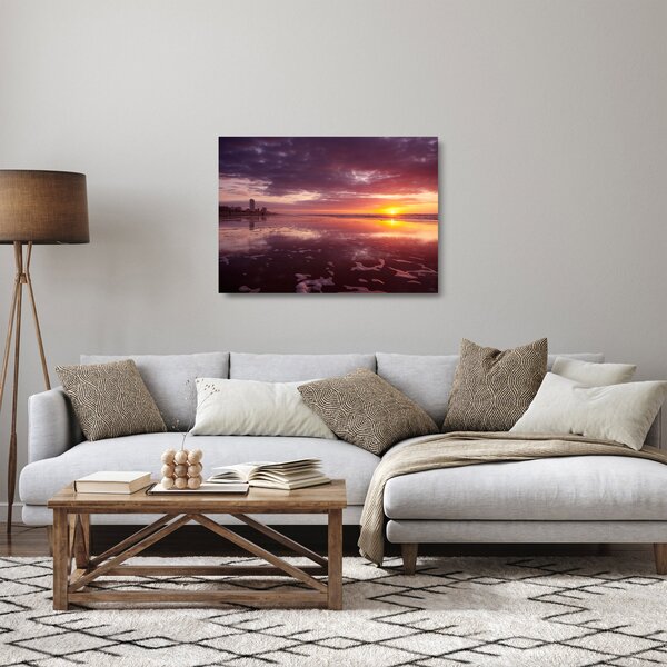 Skleněný obraz - Pláž při západu slunce (70x50 cm)