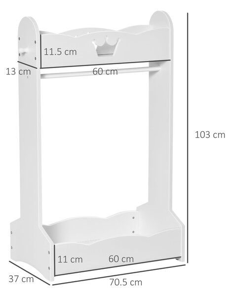 HOMCOM Dětský věšák na kabáty s policemi a bočními háčky, Dřevěný nábytek do dětského pokoje, 70,5x37x103cm, Bílý | Aosom