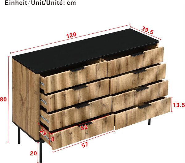 Fortuna Lai Moderní příborníky, skříně, úložné skříně, komody, vhodné do obývacího pokoje/jídelny/předsíně, 120 x 39,5 x 80 cm (Š/V/H)
